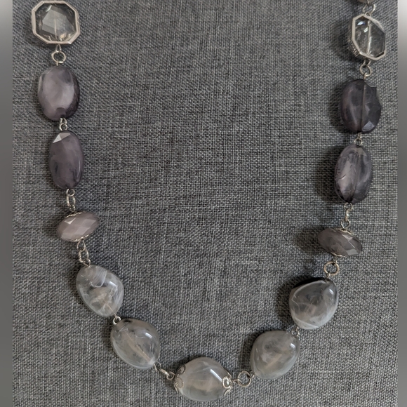 Trendy Boho Glass Acrylic Beaded Gray Long Layering Statement Necklace - Picture 2 of 5